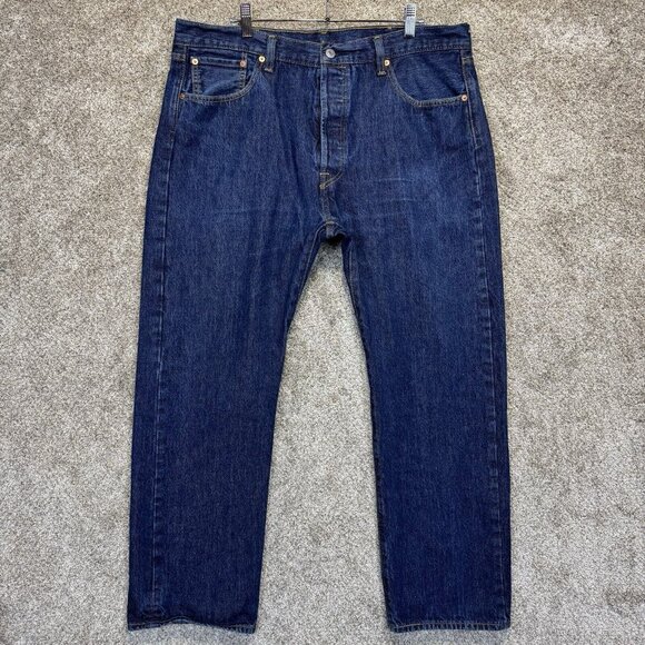 Levis 501 Jeans Mens 38x30 Blue Original Fit Straight Button Fly Dark Wash Denim - Picture 2 of 11